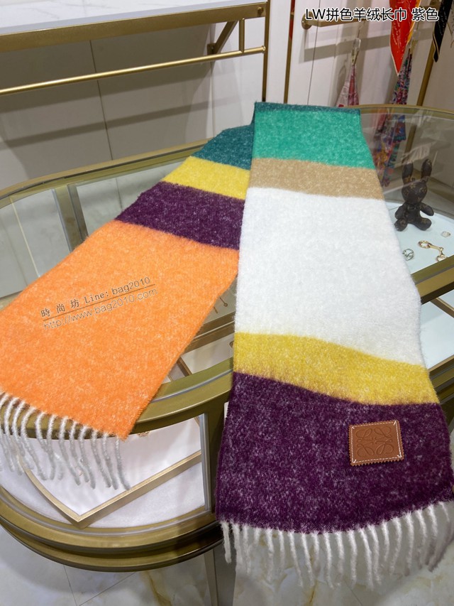 loewe女士圍巾 羅意威2021款拼色羊絨長巾  mmj1421